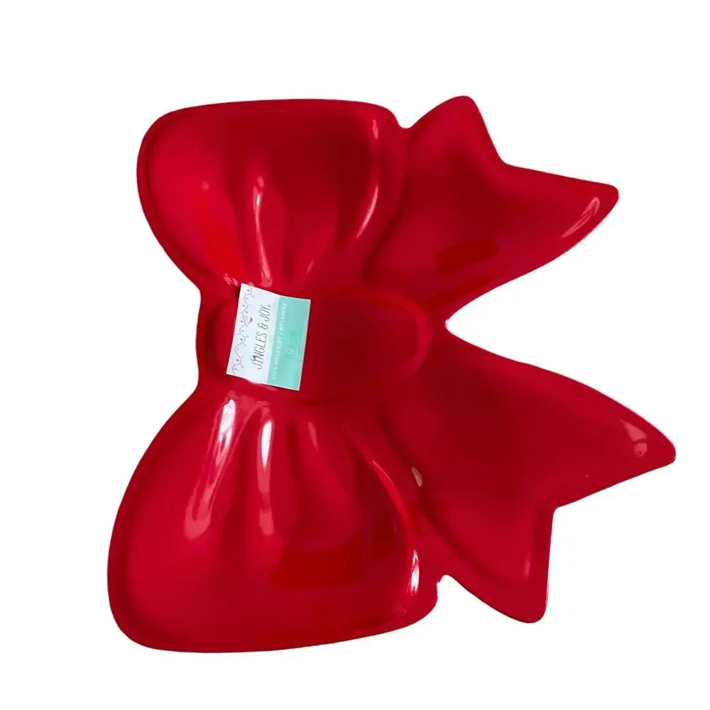 Red Bow Shaped Melamine Platter 17in x16in Valentines Day Home Decor New